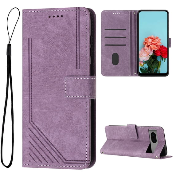 Feishell for Motorola Moto G Play 4G 2024 Flip Wallet Phone Case,Durable PU Leather Flip Kickstand Shockproof TPU Inner Shell Magnetic Clasp Folio Card Pocket Phone Case with Wrist Strap, Purple