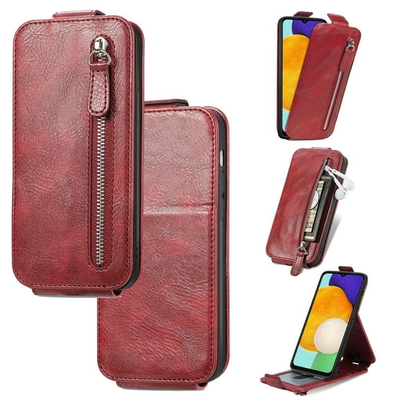 Feishell for Motorola Moto G Play 4G 2024 Wallet case with Credit Card Holder RFID Blocking, Zipper Purse Pocket, Magnetic Closure Flip Vertical Opening Folio Book PU Leather Shockproof Case, Red