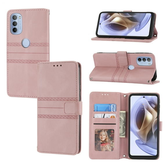 Feishell for Motorola Moto G Power (2022) 6.5 inch Case with Detachable Wrist Strap,Premium PU Leather Drop Protection Magnetic Clasp Flip Kickstand Credit Card Slots Wallet Phone Case,Pink