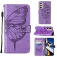 thumbnail image 1 of Feishell for Motorola Moto G Stylus 4G(2022) Flip Wallet Case,Butterfly & Flower Embossed Pattern PU Leather Magnetic Folio Flip Protective with Credit Card Slots Kickstand Slim Phone Case,Lightpurple, 1 of 6