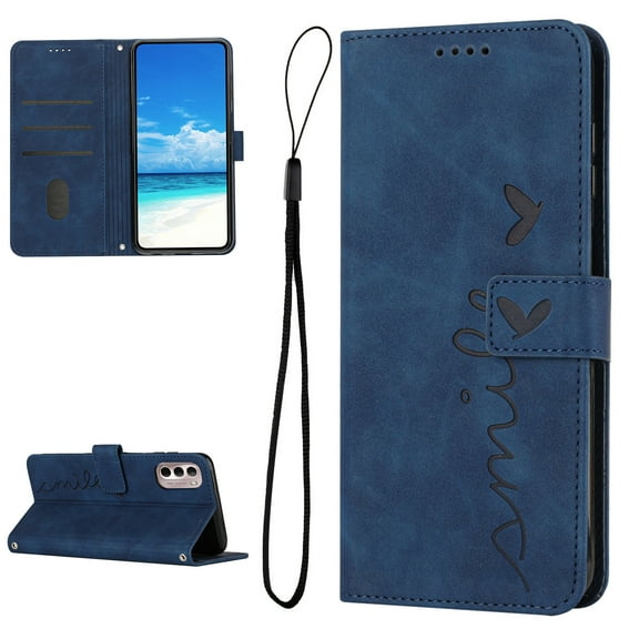Feishell for Motorola Moto G Stylus 5G (2022) 6.8 inch Wallet Case,for Women Men,Love Heart Pattern Embossed Plain PU Leather Magnetic Clasp Credit Card Slots Folio Flip Kickstand Phone Cover,Blue