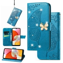 Feishell for Motorola Moto G Stylus 5G (2023) Wallet Case for Women Girls,Bling Diamond Butterfly Embossed PU Leather Magnetic Clasp Flip Stand Credit Card Slots Phone Case with Wrist Strap,Blue