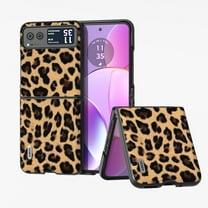 Feishell for Motorola Razr 40 2023 Fashion Leopard Print Phone Case for Women Men,PU Leather & Hard PC Shock Absorption Anti-Slip Slim Folding Protective Phone Case,A