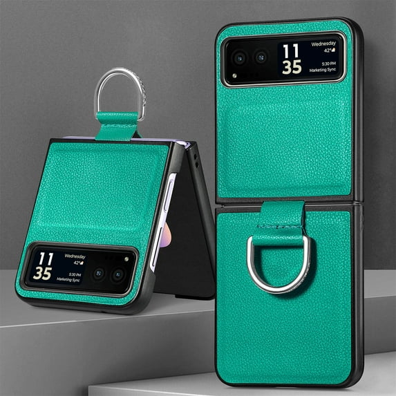 Feishell for Motorola Razr 40 Case with Ring,Ultra Thin Lightweight Fashionable Folding Shockproof Slim Premium PU Leather Anti-Scratch Protective Phone Cover,Green