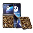 thumbnail image 1 of Feishell for Motorola Razr 40 Ultra 2023 Fashion Leopard Print Phone Case for Women Men,PU Leather & Hard PC Shock Absorption Anti-Slip Slim Folding Protective Phone Case,Gold, 1 of 5