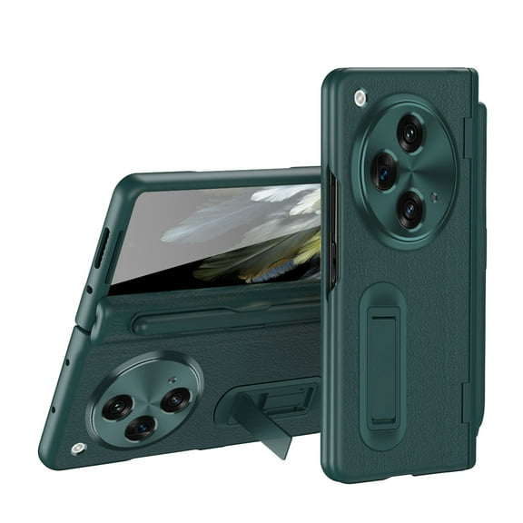 Feishell for Oneplus Open Rugged Case with Screen Protect Film & Writing Stylus,Premium PU Leather Hinge Protection Pen Slot Foldable Bracket All-Inclusive Shockproof Phone Case ,Green
