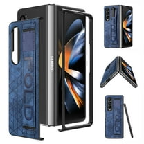 Feishell PU Leather Case for Samsung Galaxy Z Fold 3, Slim Lightweight Rugged Shockproof Folio Case with Pen Holder Wristband Strap Anti-Fingerprint Glossy Non-Slip Phone Cover,Blue