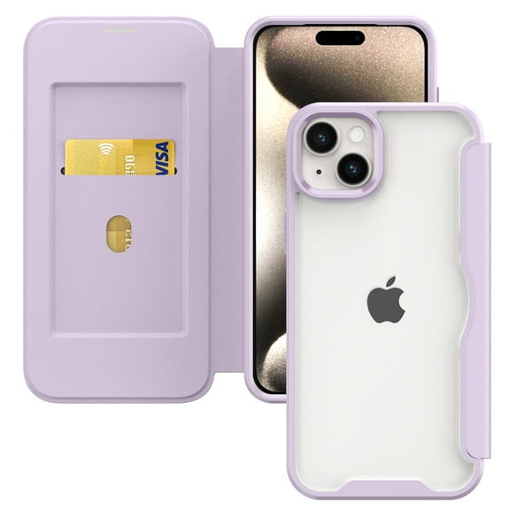 Feishell Phone Case for iPhone 13 Wallet Case, Shockproof Full Body Protective Folio Purse Case with RFID Blocking Card Slot PU Leather Book Style Transparent Case, Purple