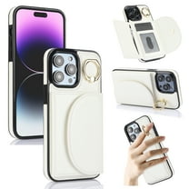 Feishell Premium Leather Case For iPhone 12 Pro/12 with Credit Card Holder,Back Magnetic Closure,360 Finger Ring Stand Kickstand,RFID Blocking Shockproof Wallet Cover iPhone 12/12 Pro,White