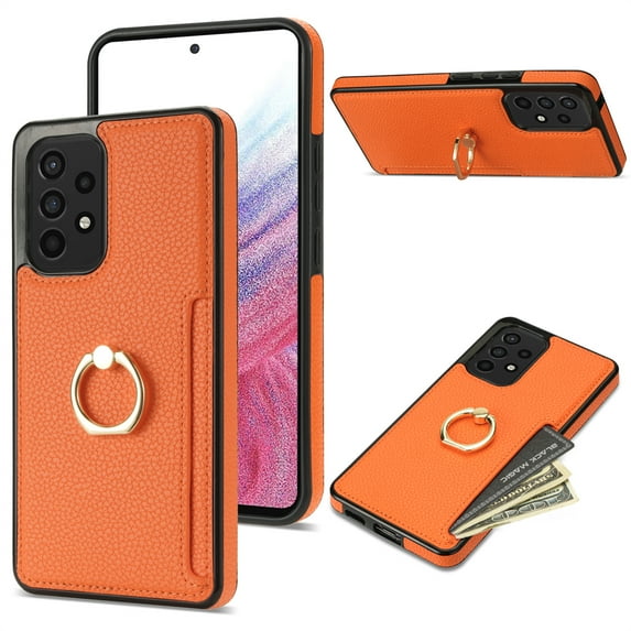 Feishell for Samsung A53 5G Wallet Case with Card Holder, 360°Rotation Ring Holder Kickstand, Premium PU Leather RFID Blocking Card Pocket Protective Cover for Samsung Galaxy A53 5G, Orange