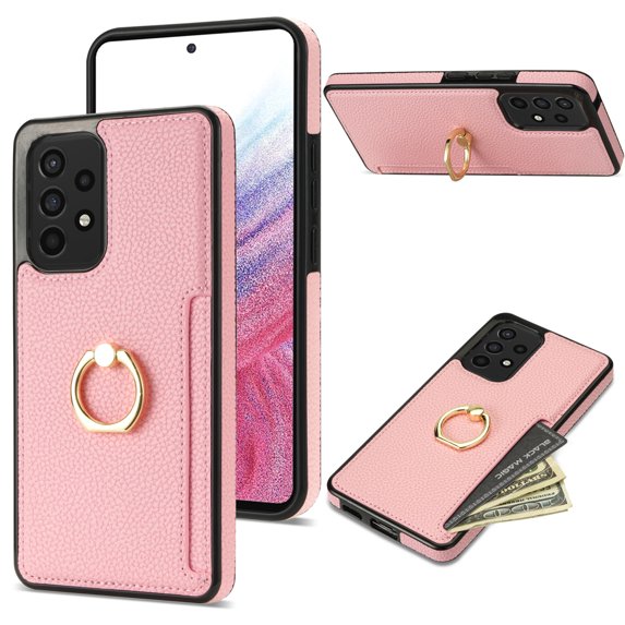 Feishell for Samsung A53 5G Wallet Case with Card Holder, 360°Rotation Ring Holder Kickstand, Premium PU Leather RFID Blocking Card Pocket Protective Cover for Samsung Galaxy A53 5G, Pink