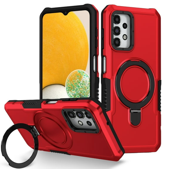 Feishell for Samsung Galaxy A03s Case,Shockproof and Drop Proof Protective Phone Case with Adjustable Multi-Angle Ring Kickstand Military-Grade Protection Armor Rugged Phone Case,Red