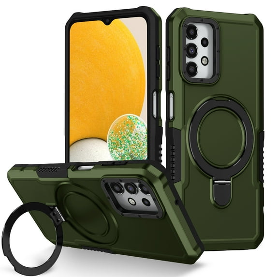 Feishell for Samsung Galaxy A03s Case,Shockproof and Drop Proof Protective Phone Case with Adjustable Multi-Angle Ring Kickstand Military-Grade Protection Armor Rugged Phone Case,Darkgreen