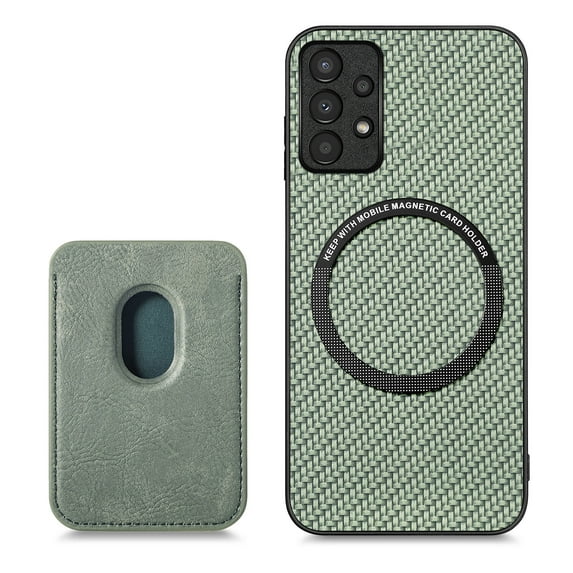 Feishell for Samsung Galaxy A13 4G Carbon Fibre Texture PU Leather Phone Case with Removable Card Pocket,Compatible with MagSafe,Shockproof Luxury Magnetic Anti-Scratch Slim Phone Case,Green
