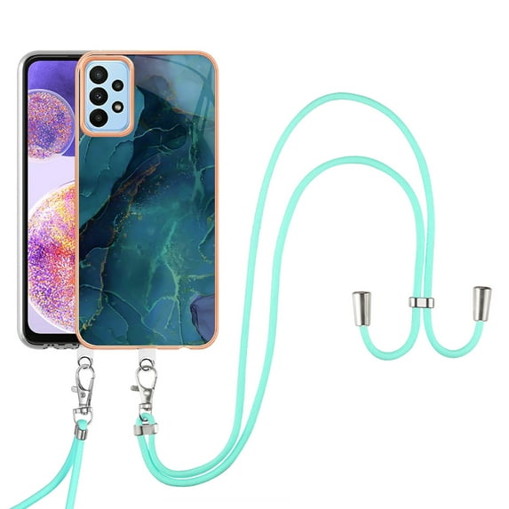 Feishell for Samsung Galaxy A13 4G Case with Detachable Crossbody Strap, Fashion Marble Pattern Glossy Cover for Women Girls, Slim Fit Anti-Scratch Phone Case for Samsung Galaxy A13 4G,Green