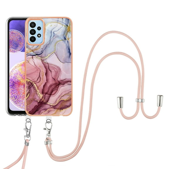 Feishell for Samsung Galaxy A13 4G Case with Detachable Crossbody Strap, Fashion Marble Pattern Glossy Cover for Women Girls, Slim Fit Anti-Scratch Phone Case for Samsung Galaxy A13 4G,Rose-carmine