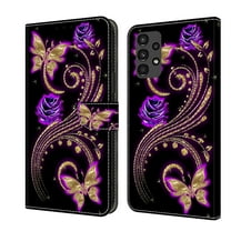 Feishell for Samsung Galaxy A13 4G Slim Wallet Case with Fashion Colorful Pattern Painted,Luxury PU Leather Magnetic Flip Stand Card Slots Pocket Phone Case,Purple Flowers & Butterflies