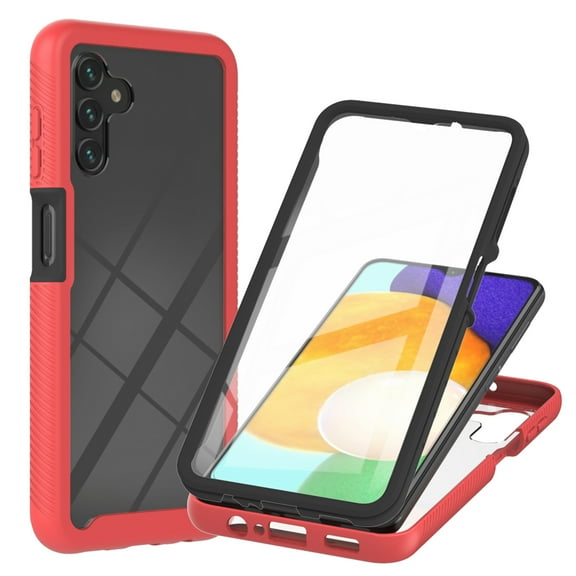 Feishell for Samsung Galaxy A13 5G 6.5 inch Case with PET Front Film,Drop Protection Hybrid 3-in-1 Rugged Clear Anti-yellowing Slim Full Body Protection Phone Case Support Wireless Charging, Red