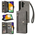 thumbnail image 1 of Feishell for Samsung Galaxy A13 5G Wallet Case with Wrist Strap,Premium PU Leather Zipper Pocket Magnetic Buckle Folio Flip ID Credit Card Slots Shockproof Kickstand Phone Case for Women Men,Gray, 1 of 15