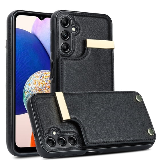 Feishell for Samsung Galaxy A14 5G 6.6 inch Back Wallet Case with Back Accordion Folding Card Holder,Shockproof Premium PU Leather Button Card Slots Anti-Scratch Phone Case,Black