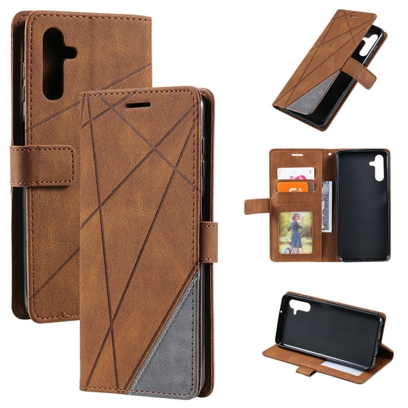 Feishell for Samsung Galaxy A14 5G 6.6 inch,Wallet Case for Women Men,Shockproof Durable PU Leather Magnetic Clasp Credit Card Slots Purse Flip Kickstand Business Phone Case,Brown