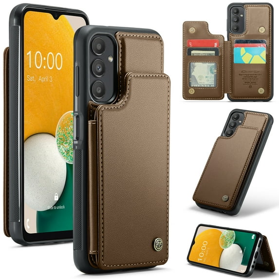 Feishell for Samsung Galaxy A14 5G Case with Card Holder, Wallet Case for Women Men with RFID Blocking, Durable PU Leather Kickstand Magnetic Clasp Shockproof Phone Case,Brown