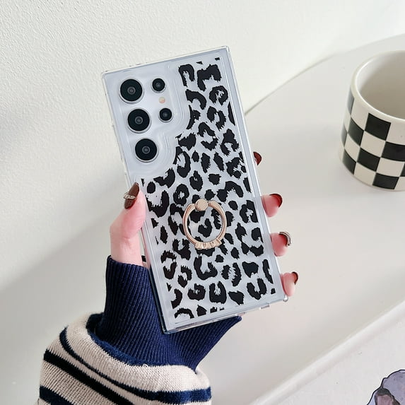 Feishell for Samsung Galaxy A14 5G Case with Diamond Ring Kickstand, Cute Leopard / Cow Print / Lines Pattern Soft TPU Shockproof Protective Lightweight Slim Phone Case for Samsung Galaxy A14 5G,A