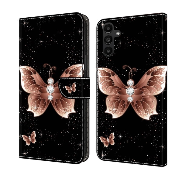 Feishell for Samsung Galaxy A14 5G Slim Wallet Case with Fashion Colorful Pattern Painted,Luxury PU Leather Magnetic Flip Stand Card Slots Pocket Phone Case,Pink Diamond Butterfly