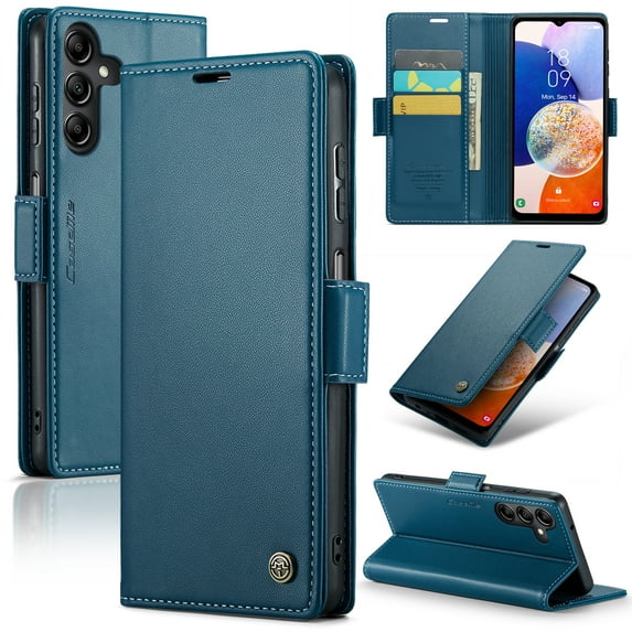 Feishell for Samsung Galaxy A14 5G Wallet Case, RFID Blocking Magnetic Clasp Shockproof Cover, Premium PU Leather Flip Folio Case with Credit Card Slots Holder Convenient Kickstand, Blue