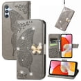 thumbnail image 1 of Feishell for Samsung Galaxy A14 5G Wallet Case for Women Girls,Bling Diamond Butterfly Embossed PU Leather Magnetic Clasp Flip Kickstand ID Credit Card Slots Phone Case with Wrist Strap,Gray, 1 of 9