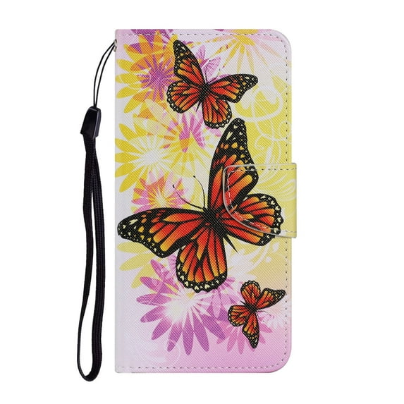Feishell for Samsung Galaxy A14 5G Wallet Case,with Card Holder Flip Case for Women Men,Pattern PU Leather Magnetic Clasp Kickstand Phone Cover with Wrist Strap,Chrysanthemum Butterfly