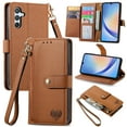 thumbnail image 1 of Feishell for Samsung Galaxy A15 Case,RFID Blocking Wallet Case for Women Men,Premium PU Leather Credit Card Holder Zipper Pocket Magnetic Buckle Flip Kickstand Phone Case with Wrist Strap,Brown, 1 of 10