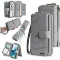 thumbnail image 1 of Feishell for Samsung Galaxy A15 Multi-Function Wallet Case, with Wrist Strap, Premium PU Leather 2 in 1 Magnetic Detachable Purse 14 Card Holder Slots Zipper Pocket Phone Case for Women Men,Gray, 1 of 8