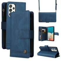 Feishell for Samsung Galaxy A23 5G 6.6 inch Zipper Wallet Case with Wrist Strap & Shoulder Strap,Premium PU Leather Magnetic Clasp Flip Holder Card Slots Crossbody Phone Case for Women Men,Blue