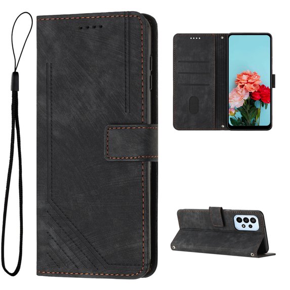 Feishell for Samsung Galaxy A23 5G Flip Wallet Phone Case,Durable PU Leather Flip Kickstand Shockproof TPU Inner Shell Magnetic Clasp Folio Card Pocket Phone Case with Wrist Strap,Black