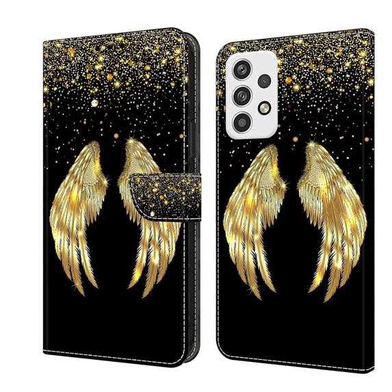 Feishell for Samsung Galaxy A23 5G Slim Wallet Case with Fashion Colorful Pattern Painted,Luxury PU Leather Magnetic Flip Stand Card Slots Pocket Phone Case,Golden Wings