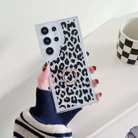 Feishell for Samsung Galaxy A25 5G Case with Diamond Ring Kickstand, Cute Leopard / Cow Print / Lines Pattern Soft TPU Shockproof Protective Lightweight Slim Phone Case for Samsung Galaxy A25 5G,A