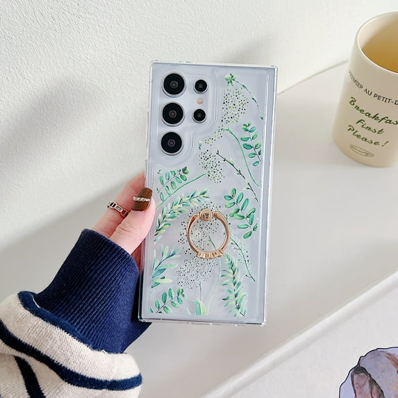 Feishell for Samsung Galaxy A25 5G Case Floral Flowers Pattern Women Girls Girly Flexible TPU Shockproof Cover with 360° Rotation Ring Kickstand Slim Transparent Phone Case for Samsung Galaxy A25 5G,F