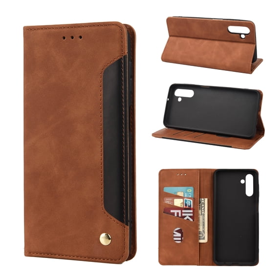 Feishell for Samsung Galaxy A25 5G Wallet Case,Shockproof Ultra Thin Premium PU Leather Magnetic Closure Card Slots Cash Pocket TPU Bumper Shock Absorbing Flip Kickstand Phone Cover,Brown