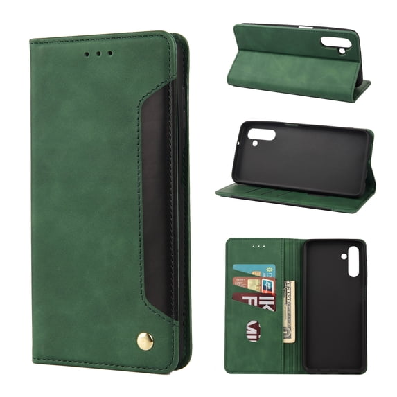 Feishell for Samsung Galaxy A25 5G Wallet Case,Shockproof Ultra Thin Premium PU Leather Magnetic Closure Card Slots Cash Pocket TPU Bumper Shock Absorbing Flip Kickstand Phone Cover,Green