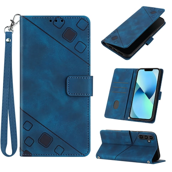 Feishell for Samsung Galaxy A25 5G Wallet Case with Wrist Strap,Flip Cover with Embossed Pattern PU Leather Kickstand Credit Card Slots Magnetic Clasp Folio Purse Phone Case,Blue