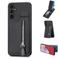 thumbnail image 1 of Feishell for Samsung Galaxy A25 5G Zipper Wallet Case [Carbon Fiber Pattern] [Built-in 2 Credit Card Slots, 1 Zipper Pocket] Premium PU Leather Back Magnetic Clasp Flip Kickstand Phone Case, Black, 1 of 9