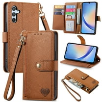 Feishell for Samsung Galaxy A26 5G Case,RFID Blocking Wallet Case for Women Men,Premium PU Leather Credit Card Holder Zipper Pocket Magnetic Buckle Flip Kickstand Phone Case with Wrist Strap,Brown