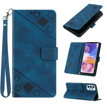Feishell for Samsung Galaxy A32 5G 6.5 inch Wallet Case with Wrist Strap,Flip Cover with Embossed Pattern PU Leather Kickstand Credit Card Slots Magnetic Clasp Folio Purse Phone Case,Blue
