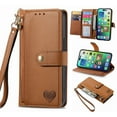 thumbnail image 1 of Feishell for Samsung Galaxy A32 5G Case,RFID Blocking Wallet Case for Women Men,Premium PU Leather Credit Card Holder Zipper Pocket Magnetic Buckle Flip Kickstand Phone Case with Wrist Strap,Brown, 1 of 18
