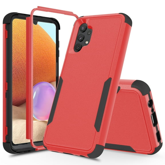 Feishell for Samsung Galaxy A32 5G Durable Rugged Case, [Three Layers Protection] [Military Grade Drop Protection] Heavy Duty Shockproof Anti-Scratch Support Wireless Charging Phone Case, Red+Black