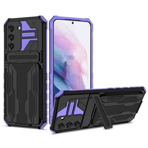 Feishell for Samsung Galaxy A35 Wallet Case Credit Card Holder Stand Kickstand Rugged Hard PC + Soft TPU Shockproof Heavy Duty Defender Armor [Military Grade Protection] Grip Phone Case, Purple