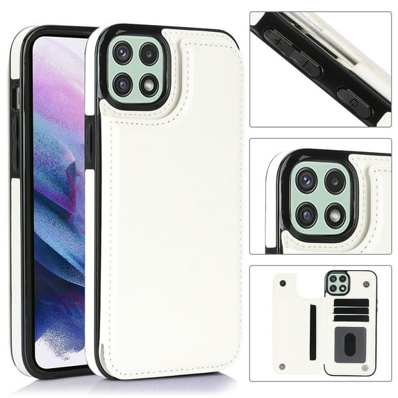 Feishell for Samsung Galaxy A42 5G Wallet Case with Card Holder,Double Magnetic Clasp Back Flip Kickstand Durable PU Leather Shockproof Card Slots Protective Phone Case for Women Men, White