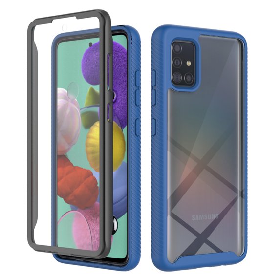 Feishell Samsung Galaxy A51 4G Case Built-in Screen Protector Clear Rugged 360 Full Body Protective Shockproof Hard Back Soft TPU Defender Dual Layer Heavy Duty Bumper Anti-Scratch Case, Darkblue