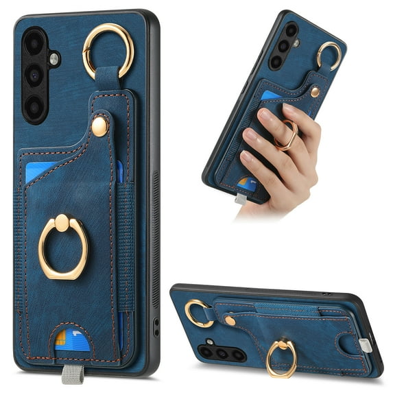 Feishell for Samsung Galaxy A54 5G Back Wallet Case with 360° Rotatable Ring Kickstand Support Car Mount,Premium PU Leather Shockproof Credit Card Holder Magnetic Button Phone Case for Women Men,Blue